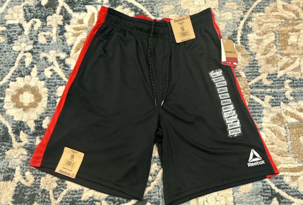 Reebok Athletic Shorts Size S Black Red Mesh Drawstring Gym Activewear